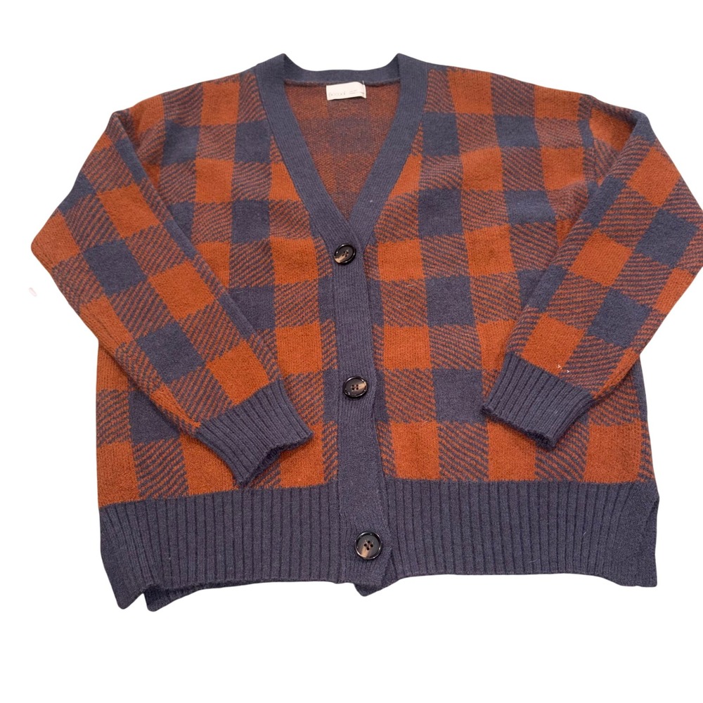 Buffalo Plaid Cardigan Sweater NWT Womens M/L Cozy Caramel Becool
